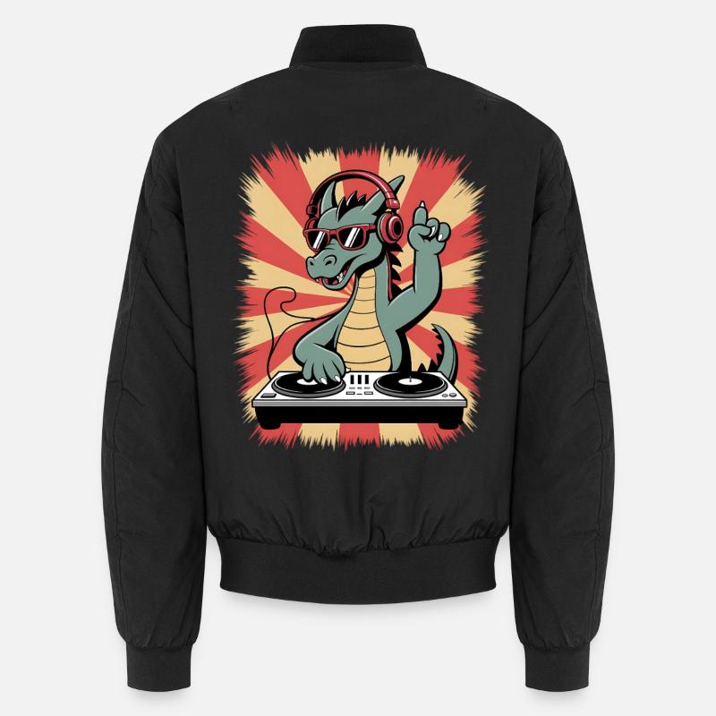 Drachen-DJ mit Kopfhörer-Beat - Unisex Bomberjacke - Schwarz