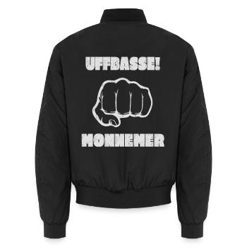 Uffbasse! Monnmer geballter Faust für Mannheimer - Unisex Bomberjacke - Schwarz - Hinten - AI Model Male 185 light (185cm)