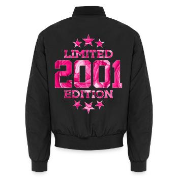 LIMITED EDITION 2001 25. GEBURTSTAG - Unisex Bomberjacke - Schwarz - Hinten - AI Model Male 185 light (185cm)