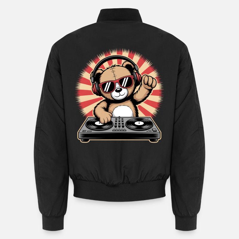 DJ Bär mit Kopfhörern - Unisex Bomberjacke - Schwarz