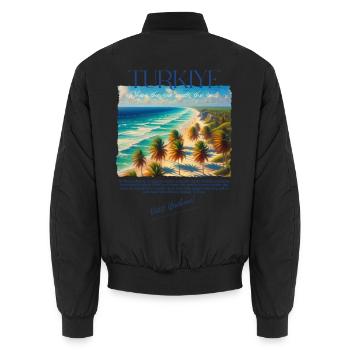 Turkey Bodrum Beach Holiday Design – Visit Bodrum - Unisex Bomber Jacket - black - Back - AI Model Male 185 light (185cm)