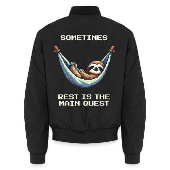 Manchmal ist Ausruhen die Hauptquest | Balance - Unisex Bomberjacke - Schwarz - Hinten - AI Model Male 185 light (185cm)