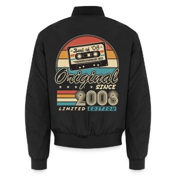 Vintage 2008 Vintage Birthday Retro Gift - Unisex Bomber Jacket - black - Back - AI Model Male 185 light (185cm)