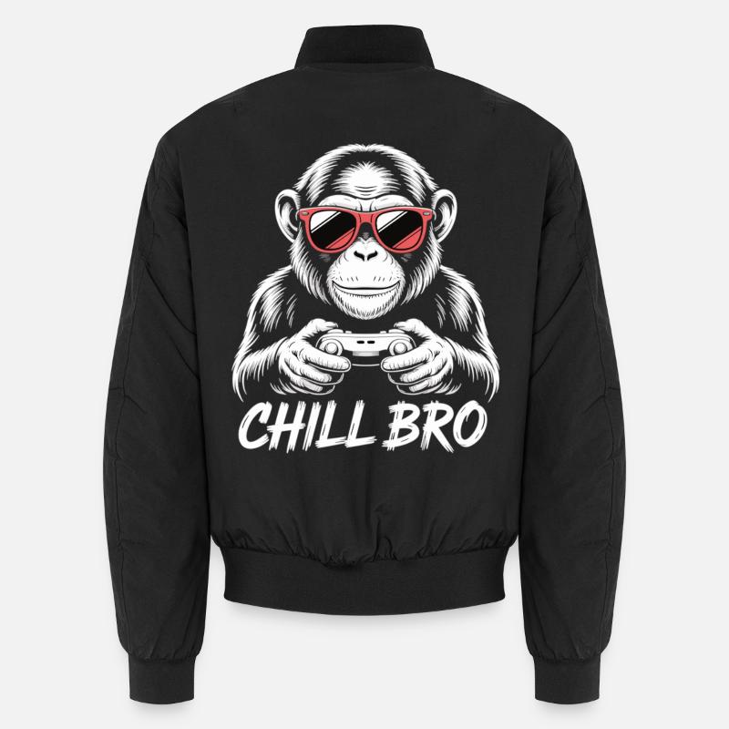 Chill Bro Gamer T-Shirt with Monkey and Controller Unisex Bomber Jacket