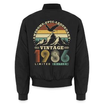 1986 Vintage Vintage Anniversaire Cadeau Rétro - Bomber unisexe - noir - Dos - AI Model Male 185 light (185cm)