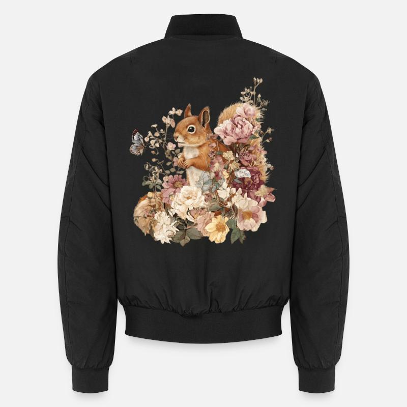 Eichhörnchen, Tier, Blumen, Schmetterlinge - Unisex Bomberjacke - Schwarz
