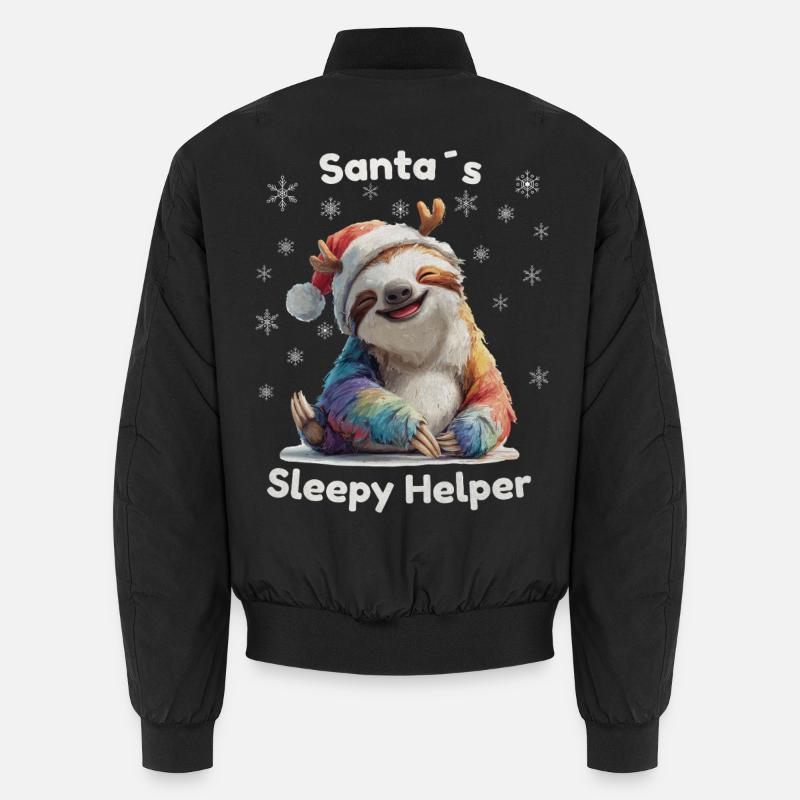 Santa's Sleepy Helper – Christmas Sloth Unisex Bomber Jacket