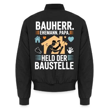 Bauherr für meine Familie – Herz & Hammer Style - Unisex Bomberjacke - Schwarz - Hinten - AI Model Male 185 light (185cm)