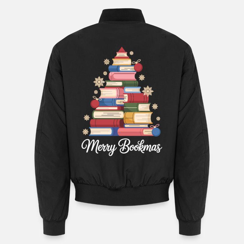 Stack of books Christmas tree for bookworms Unisex Bomber Jacket