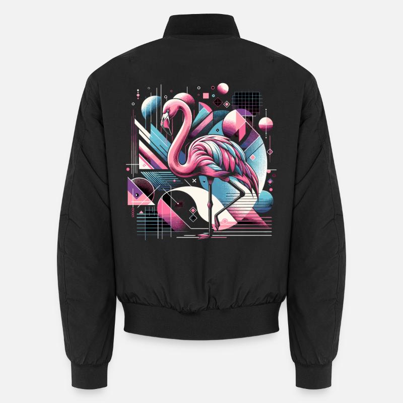 Neon Flamingo Geometric Pop 80s Unisex Bomber Jacket