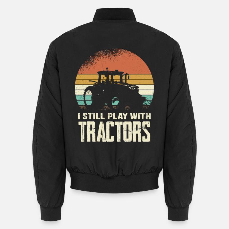 Retro Traktor Silhouette mit Schrift Unisex Bomberjacke