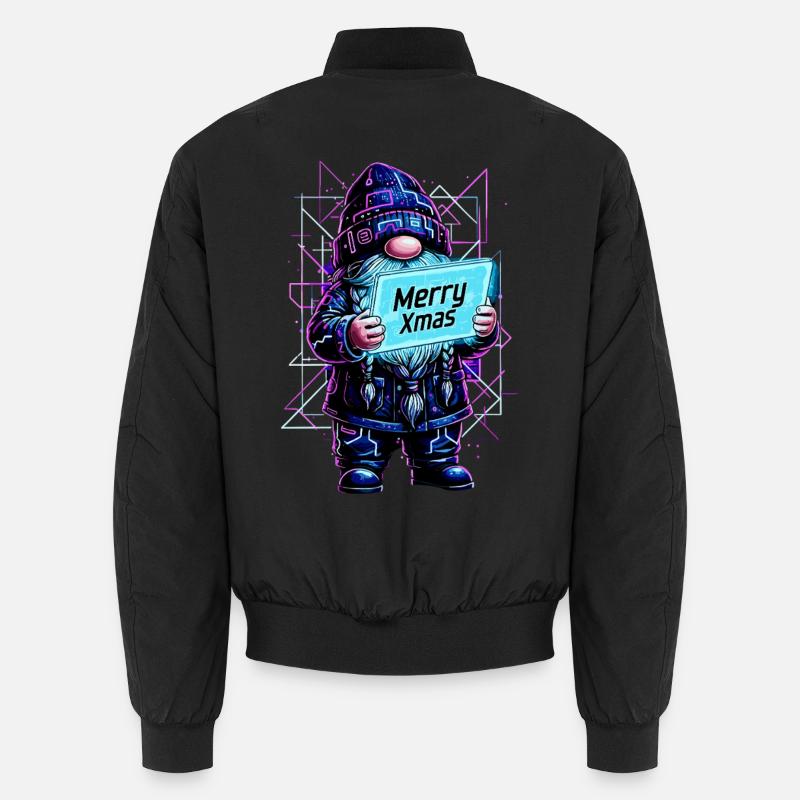 Merry Xmas - Synthwave Wichtel 80s Cyberpunk - Unisex Bomberjacke - Schwarz