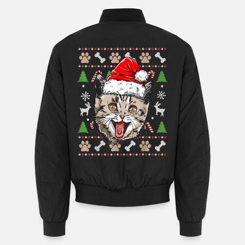 Hässlicher Weihnachtspullover Niedliche Katze Glückliche Geschenkidee - Unisex Bomberjacke - Schwarz