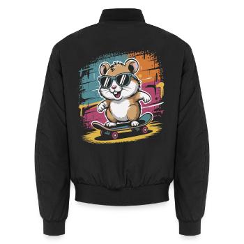 Bunter Skate-Hamster mit Sonnenbrille - Unisex Bomberjacke - Schwarz - Hinten - AI Model Male 185 light (185cm)