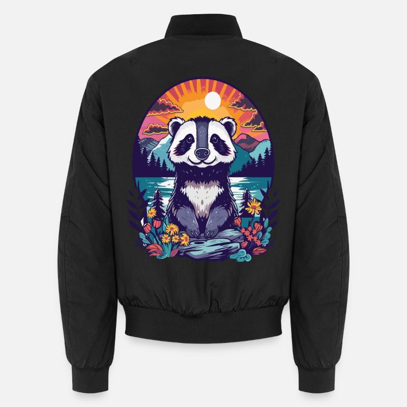 Panda Sunset Forest Illustration Unisex Bomber Jacket