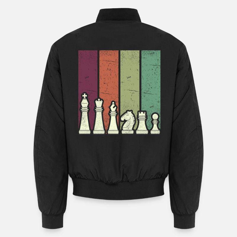 Farbige Schachfiguren Linienbild - Unisex Bomberjacke - Schwarz
