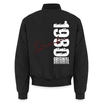 45th Birthday Original December Born 1980 - Unisex Bomber Jacket - black - Back - AI Model Male 185 light (185cm)