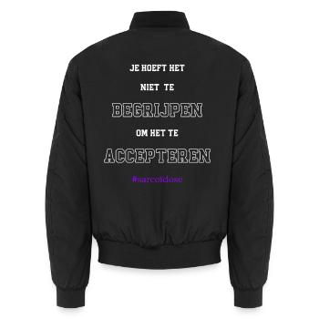 Akzeptanz von Sarkoidos - Unisex Bomberjacke - Schwarz - Hinten - AI Model Male 185 light (185cm)