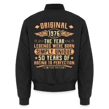 Original 1976 Jahrgang Legende 50. Geburtstag - Unisex Bomberjacke - Schwarz - Hinten - AI Model Male 185 light (185cm)