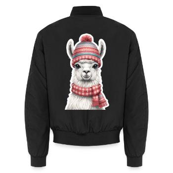 Winterlama mit Strickmütze und Schal - Unisex Bomberjacke - Schwarz - Hinten - AI Model Male 185 light (185cm)