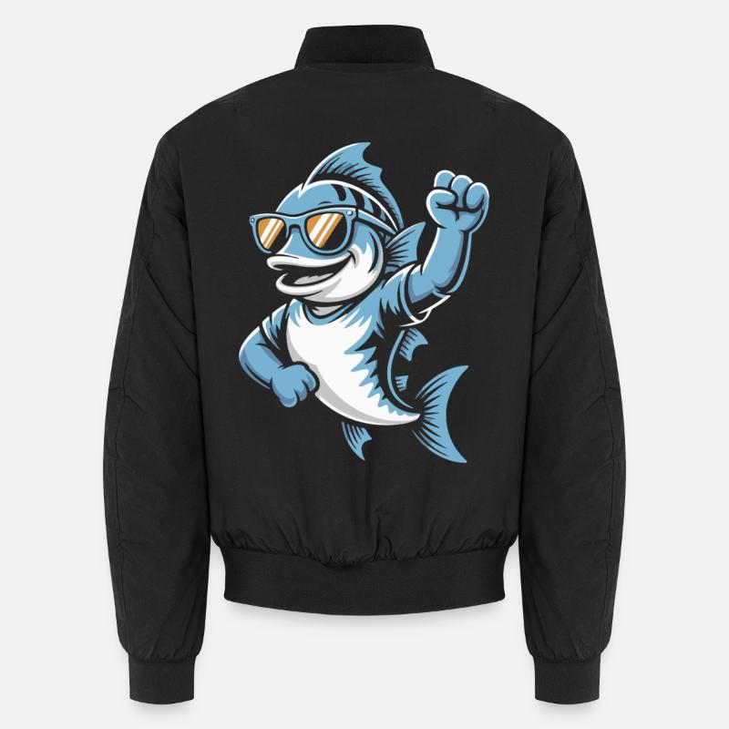 Shark with sunglasses cheering - Unisex Bomber Jacket - black