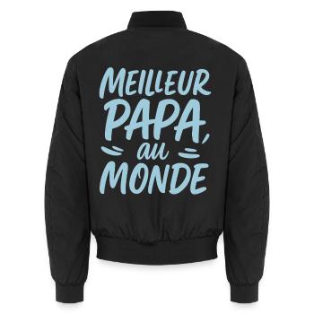 Meilleur Papa du Monde (franz.)– Brush Lettering - Unisex Bomberjacke - Schwarz - Hinten - AI Model Male 185 light (185cm)