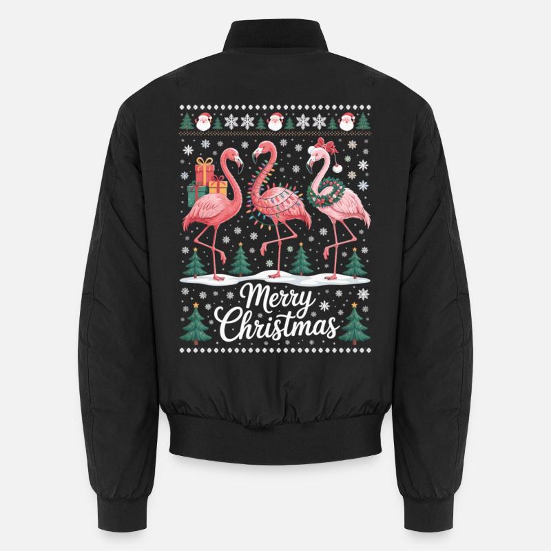 Weihnachtsflamingos mit Schneeflocken und Deko Unisex Bomberjacke