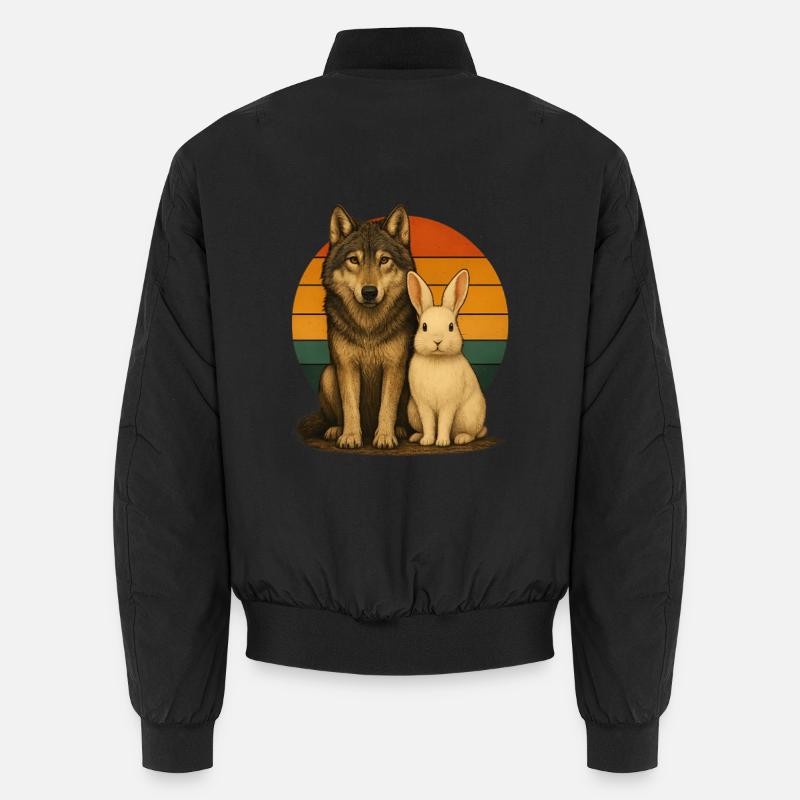 Wolf Kaninchen Retro Tierfreunde Unisex Bomberjacke