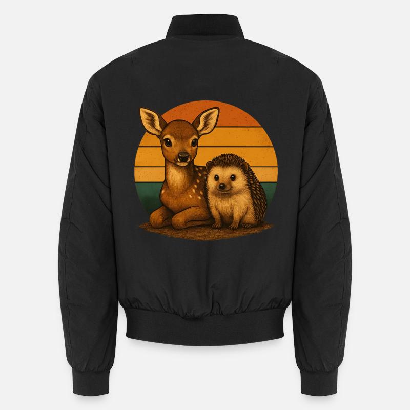 Hirsch Igel Retro Tierfreunde - Unisex Bomberjacke - Schwarz
