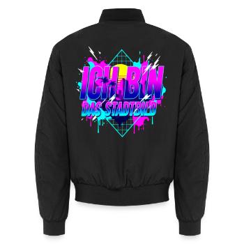 I Am the Cityscape - 80s Retro Synthwave Neon - Unisex Bomber Jacket - black - Back - AI Model Male 185 light (185cm)