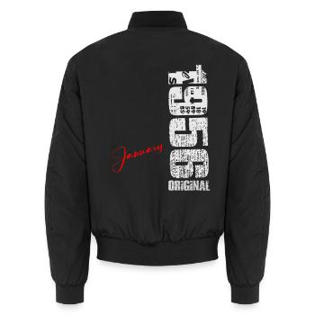 Januar-1956-Jahrgang-geboren-Geburtstag-Retro - Unisex Bomberjacke - Schwarz - Hinten - AI Model Male 185 light (185cm)