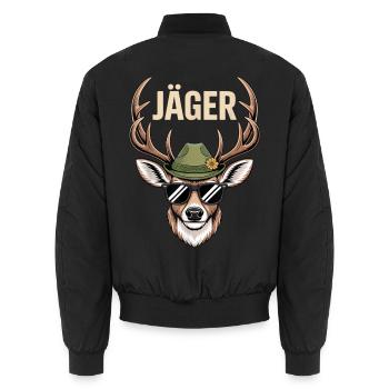 Cerf chasseur avec lunettes de soleil chapeau - Bomber unisexe - noir - Dos - AI Model Male 185 light (185cm)