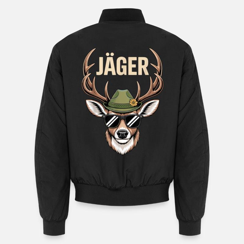Hunter Deer with Hat Sunglasses - Unisex Bomber Jacket - black