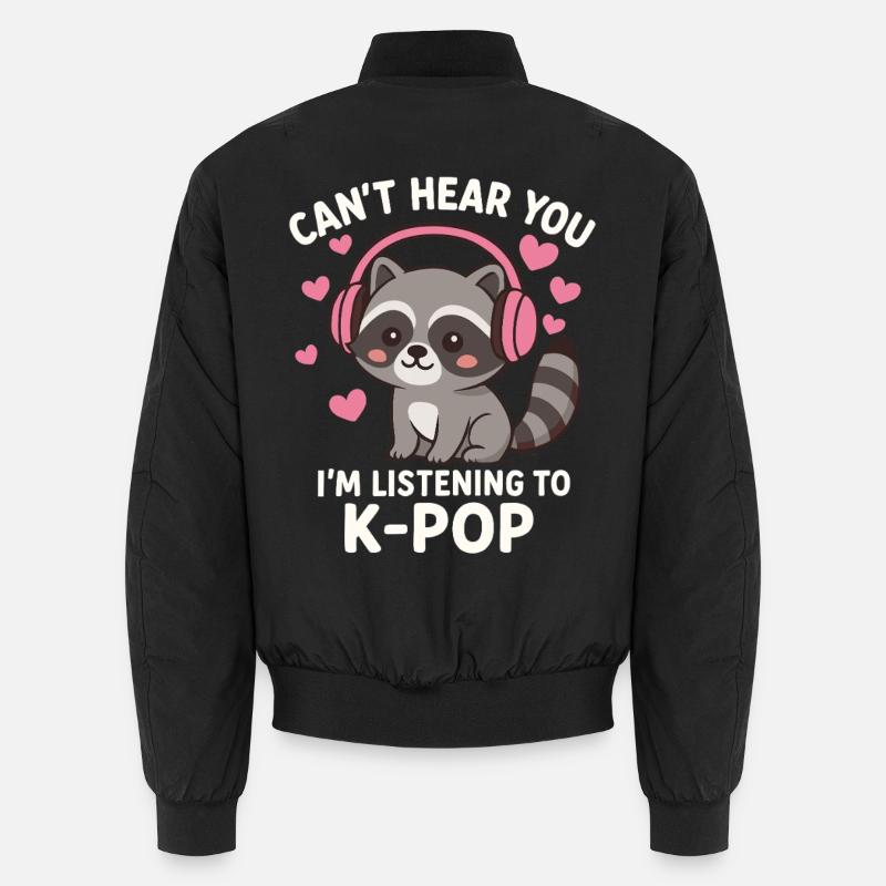 Kawaii Waschbär hört K-Pop - Unisex Bomberjacke - Schwarz