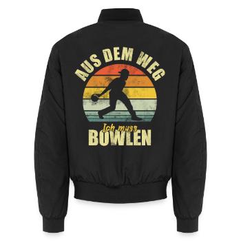 Bowling Bowling Funny Saying - Unisex Bomber Jacket - black - Back - AI Model Male 185 light (185cm)