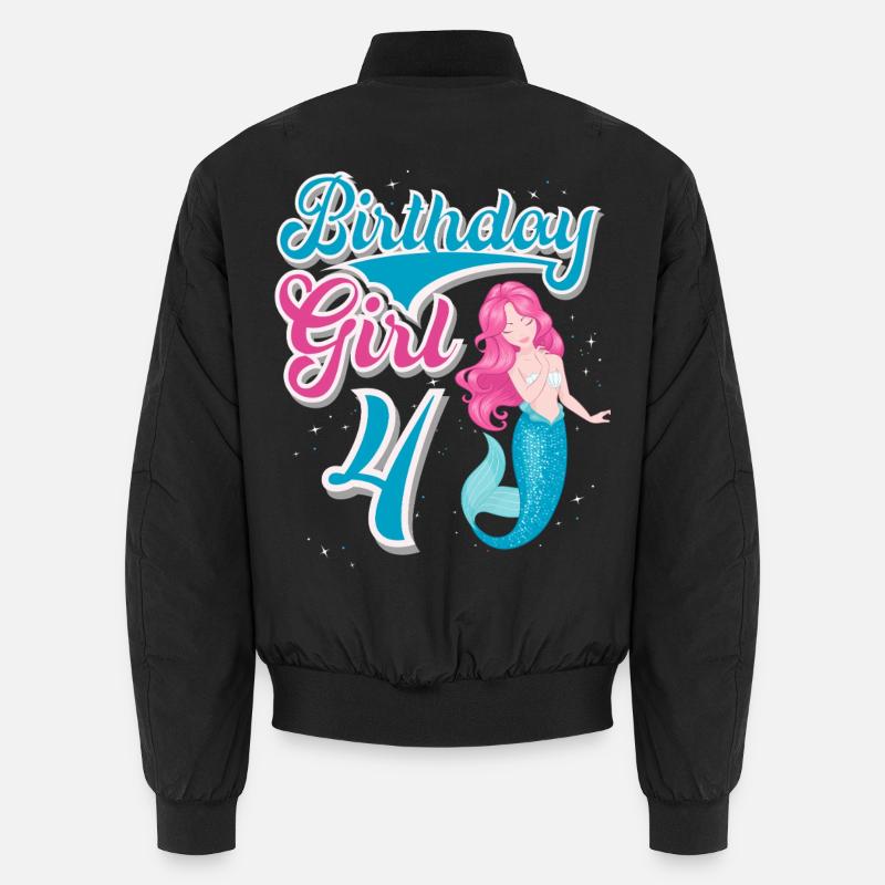 4th Birthday Mermaid - Unisex Bomber Jacket - black