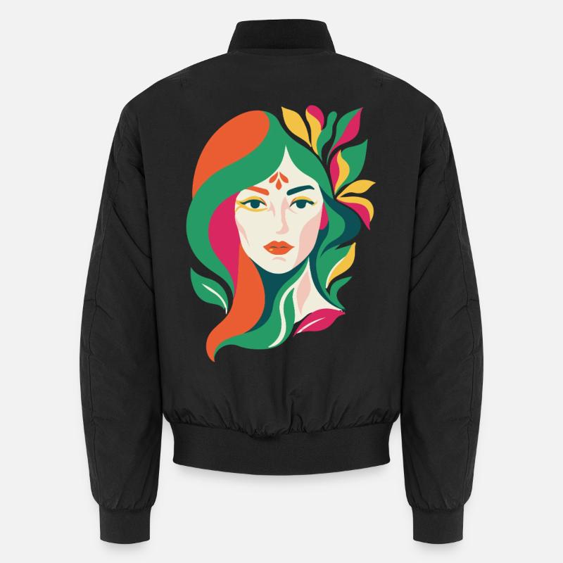 Lebendiges, abstraktes Blumenporträt einer Dame - Unisex Bomberjacke - Schwarz