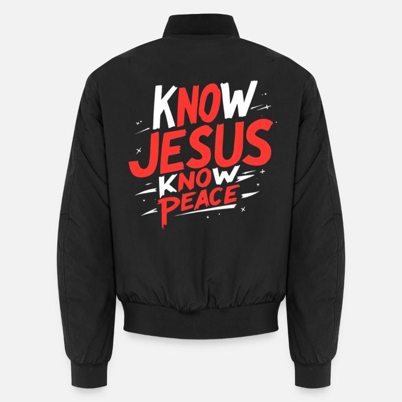 Know Jesus, know peace Unisex Bomber Jacket
