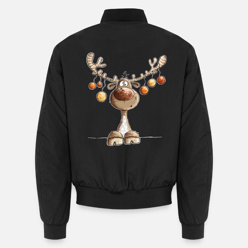 Cute Reindeer with Christmas Baubles - Unisex Bomber Jacket - black