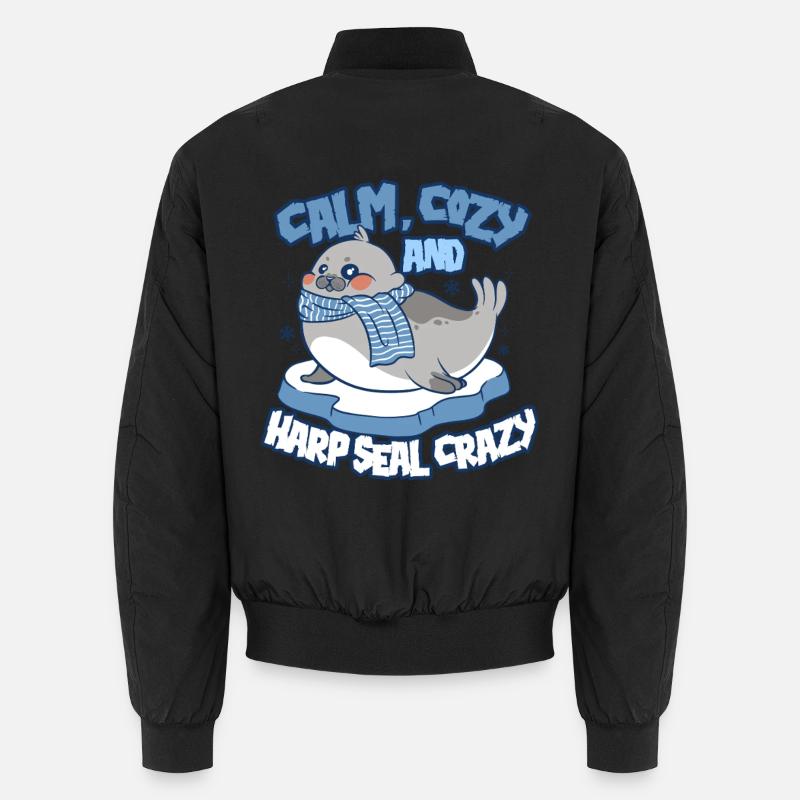Sattelrobbe Robben Harp Seal Crazy - Unisex Bomberjacke - Schwarz
