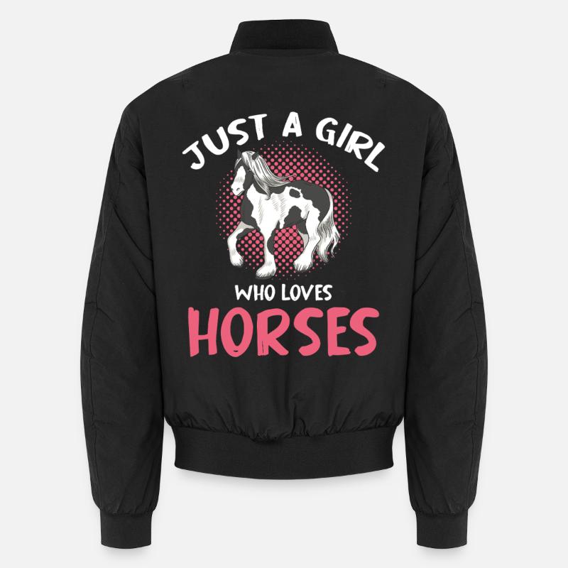 Mädchen liebt Pferde Motiv - Unisex Bomberjacke - Schwarz