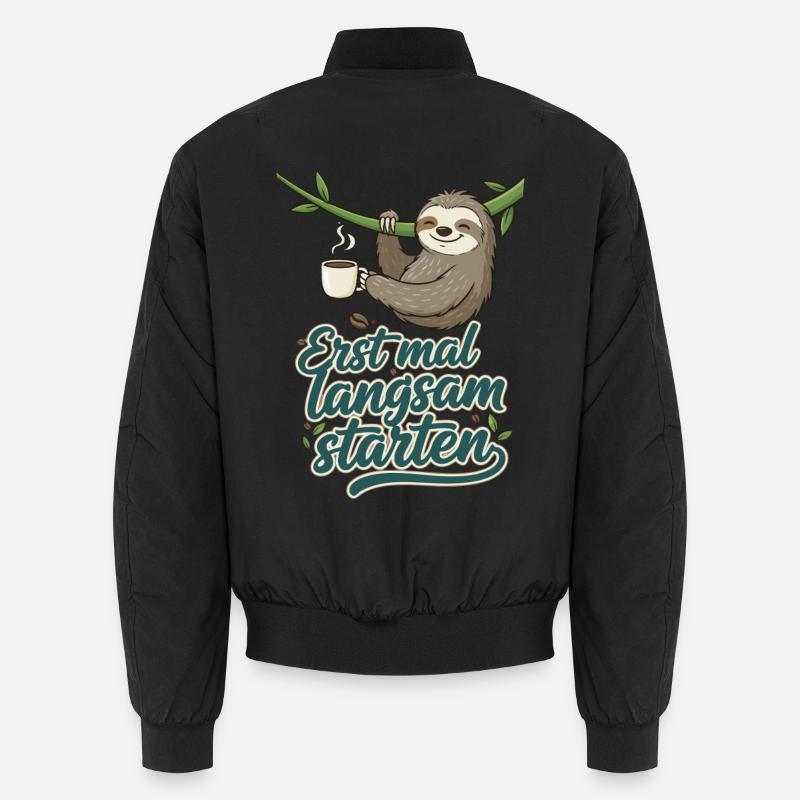 Erst mal langsam starten Faultier Motiv - Unisex Bomberjacke - Schwarz