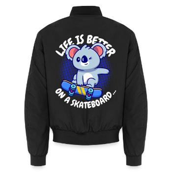 Koala Skateboard Lebensfreude - Unisex Bomberjacke - Schwarz - Hinten - AI Model Male 185 light (185cm)