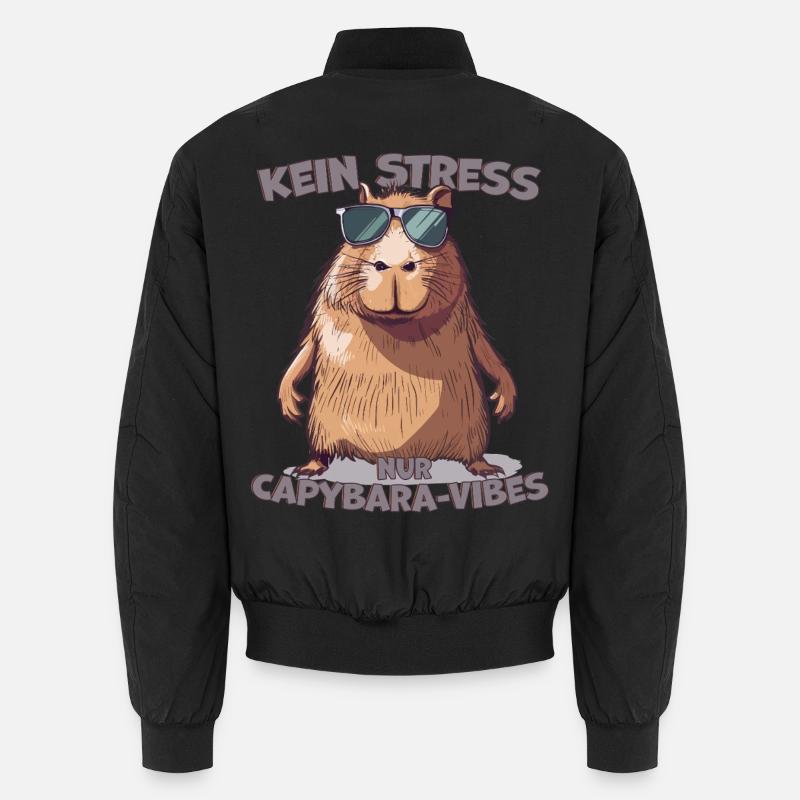 Capybara Saying No Stress Only Vibes Unisex Bomber Jacket