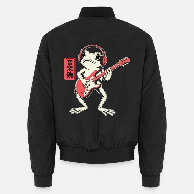 Frosch spielt E-Gitarre mit Kopfhörern Unisex Bomberjacke