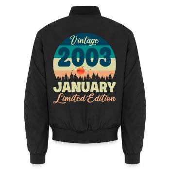 Geburtstag Januar 2003 Geschenk Vintage Limited - Unisex Bomberjacke - Schwarz - Hinten - AI Model Male 185 light (185cm)