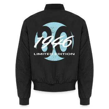 80th Birthday 1946 Gift for Men and Women - Unisex Bomber Jacket - black - Back - AI Model Male 185 light (185cm)