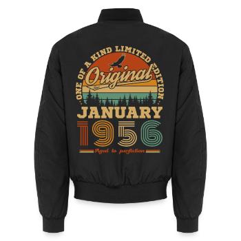 Januar 1956 Vintage-Retro-Geburtstagsgeschenk - Unisex Bomberjacke - Schwarz - Hinten - AI Model Male 185 light (185cm)