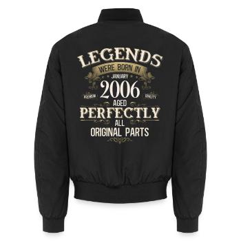 20th Birthday Legend January Vintage 2006 - Unisex Bomber Jacket - black - Back - AI Model Male 185 light (185cm)