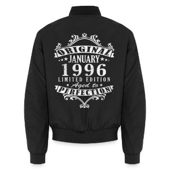Januar 1996 Vintage-Retro-Geburtstagsgeschenk - Unisex Bomberjacke - Schwarz - Hinten - AI Model Male 185 light (185cm)